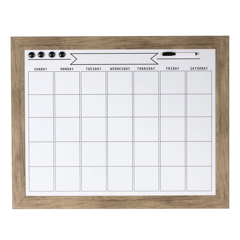 DesignOvation Beatrice Framed Magnetic Dry Erase Monthly Calendar, 23x29, Rustic Brown - Image 1